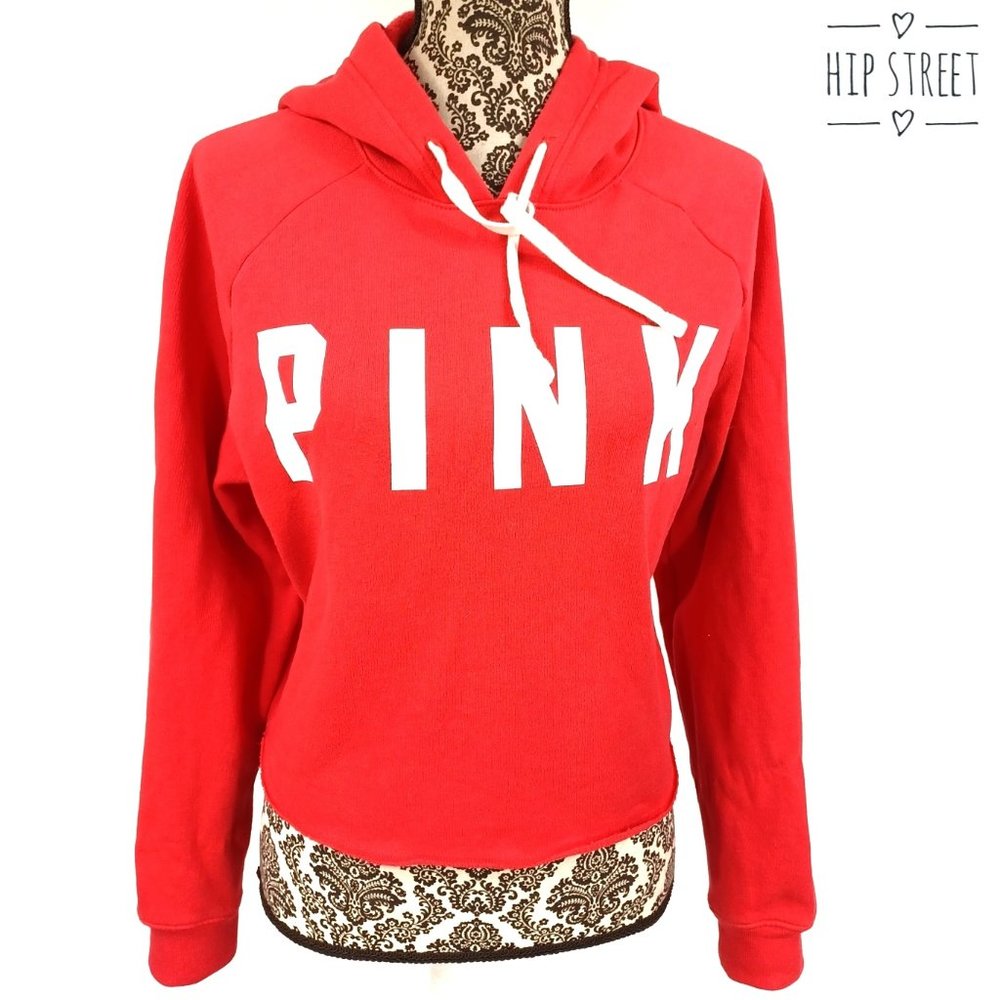 VS PINK Crop Hoodie Red Oversize Sweatshirt XS